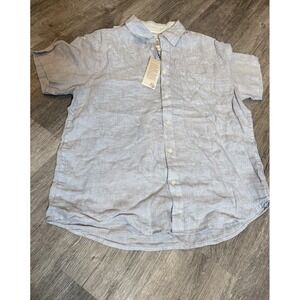 Panama Jack 100% Linen Short Sleeve Button Up Shirt beach designer Large NWT